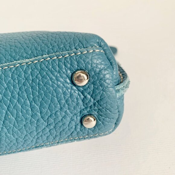 Roots Leather Zipper Clutch Purse Travel Mini Bag Blue White Vacation Boho Chic - Picture 9 of 15